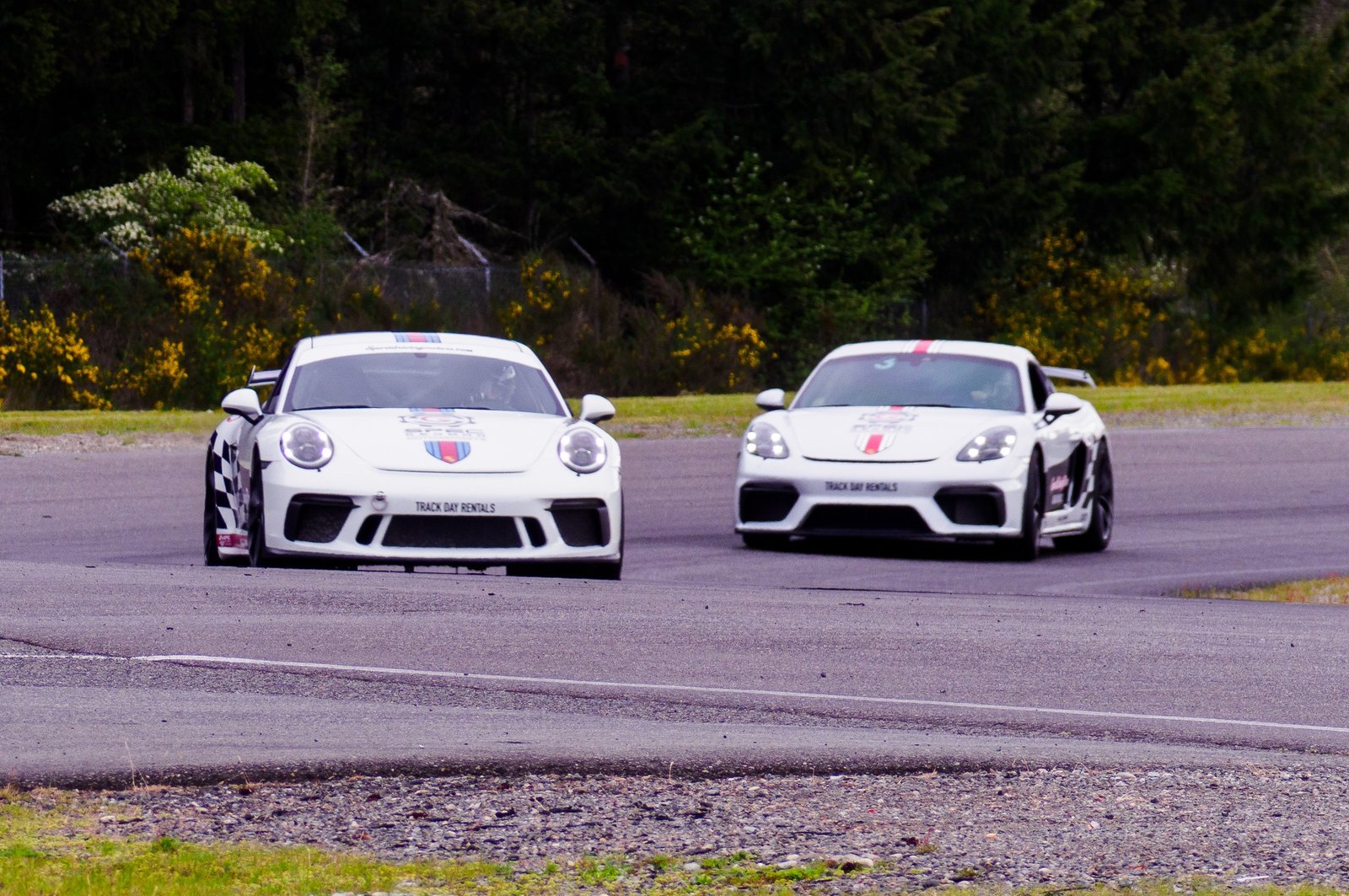 White Porsche 911 GT3 track day car Seattle on circuit