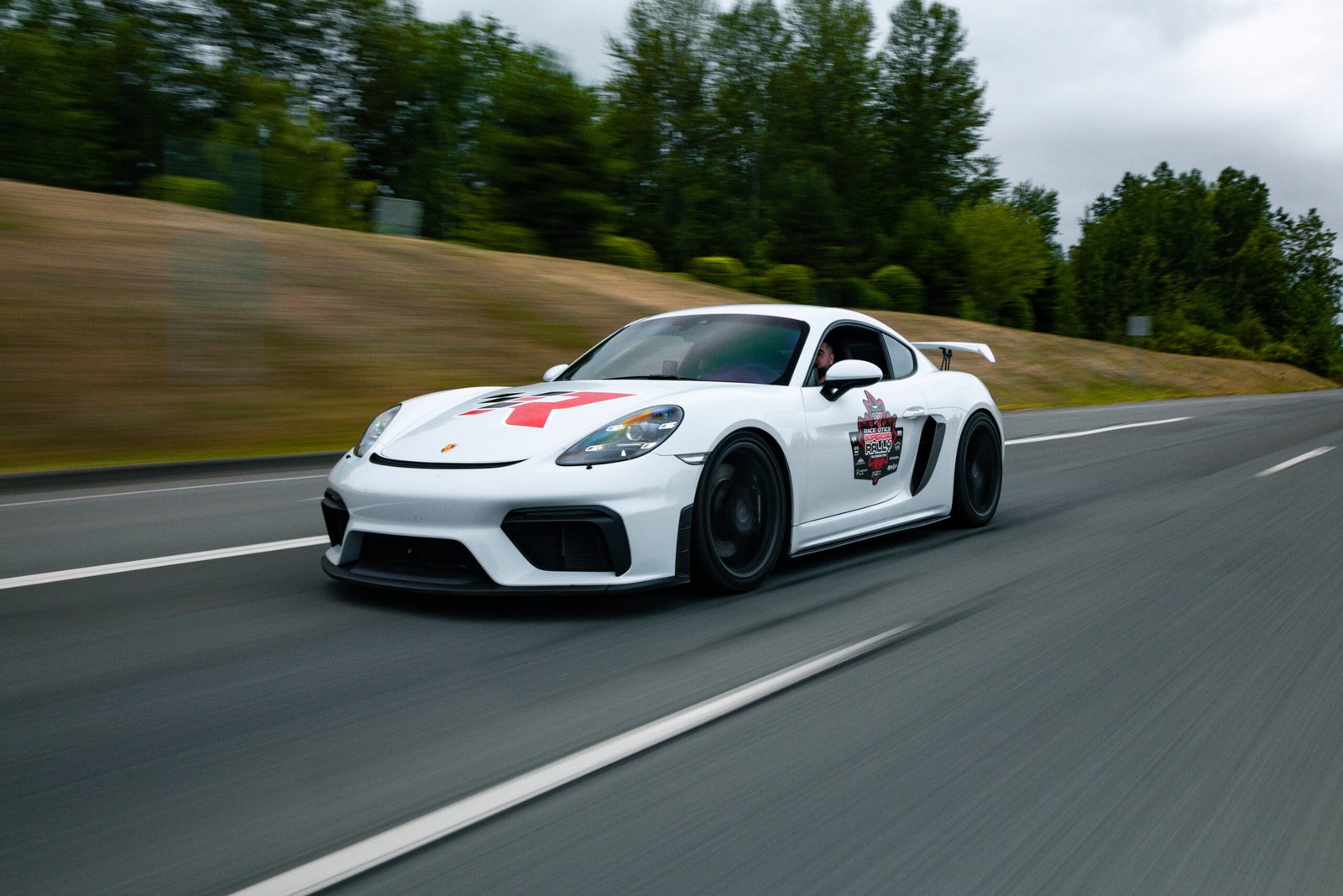 Porsche 718 Cayman GT4 RS on track at Pacific Raceways near Seattle, Washington
